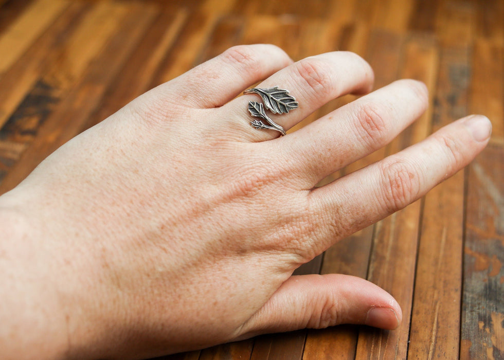 Adjustable Leaf Ring | Sterling Silver Branch Nature Jewelry