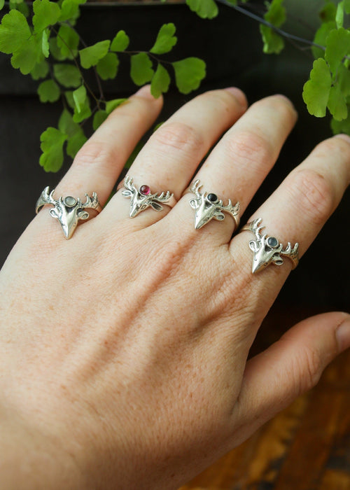Buck Antler Ring | Sterling Silver Stag with Gemstone