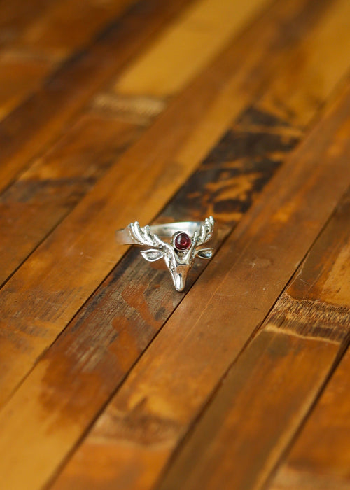 Buck Antler Ring | Sterling Silver Stag with Gemstone