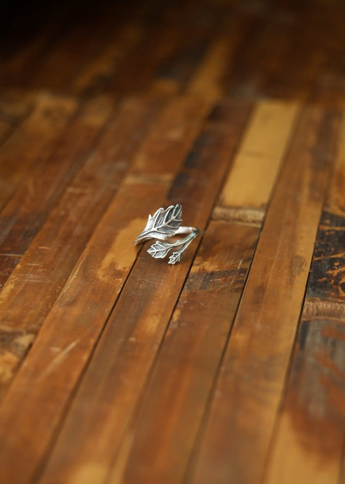 Adjustable Leaf Ring | Sterling Silver Branch Nature Jewelry
