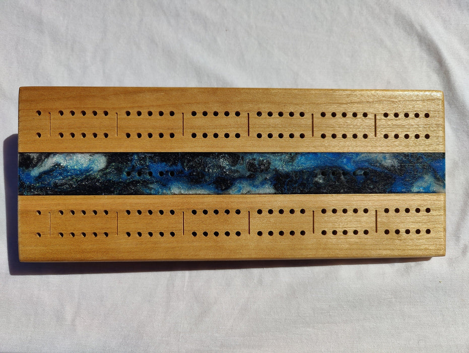 Cherry Cribbage Board With Epoxy Resin Accent • Travel Size Cribbage Board • Wood Cribbage Board