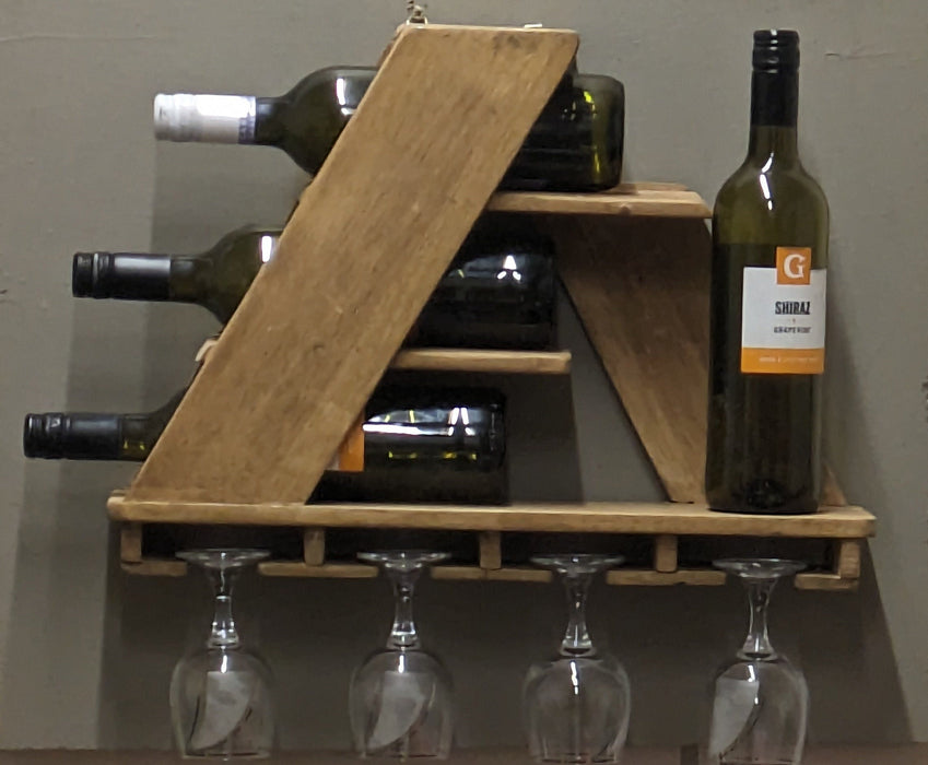 Wine rack, geometric, wine bottles, glasses, storage, kitchen, wood, rustic