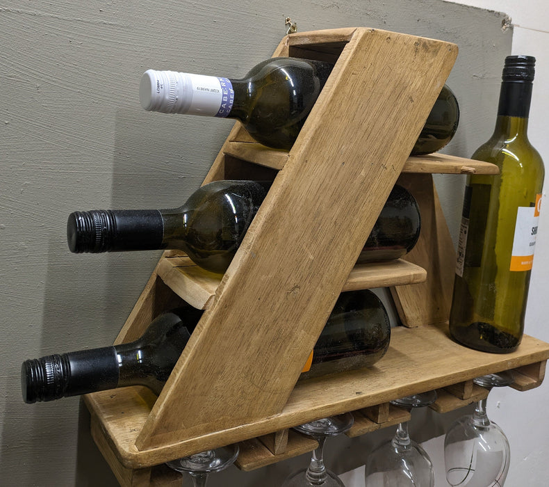 Wine rack, geometric, wine bottles, glasses, storage, kitchen, wood, rustic