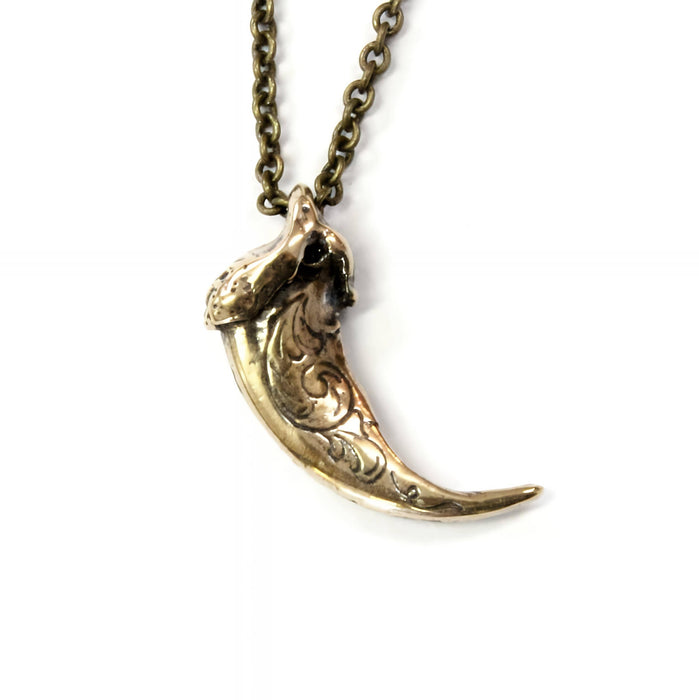 Bronze Wolf Claw Necklace - Engraved Solid Bronze Pendant With Large Charm