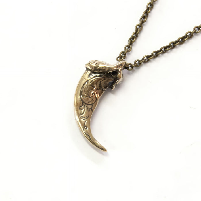 Bronze Wolf Claw Necklace - Engraved Solid Bronze Pendant With Large Charm