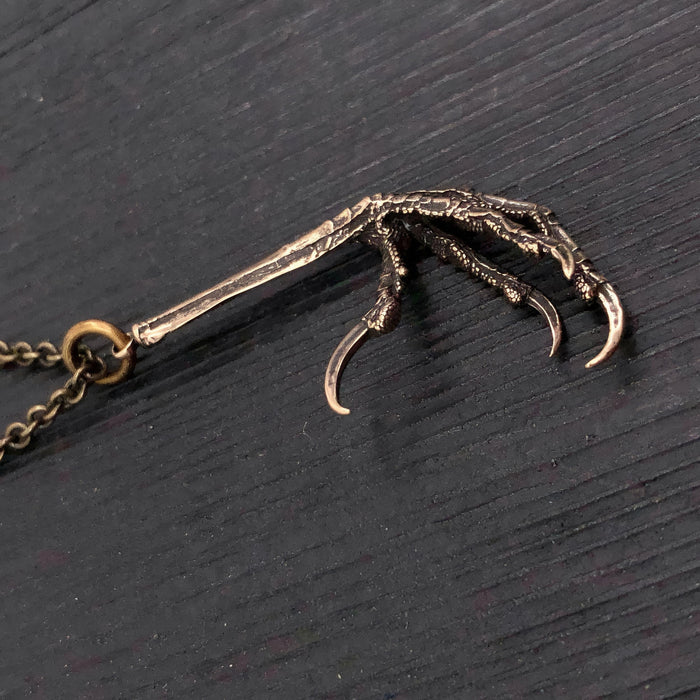 Bird Claw Necklace - Bronze Lariat Chain With Avian Claw Pendant | Moon Raven Designs