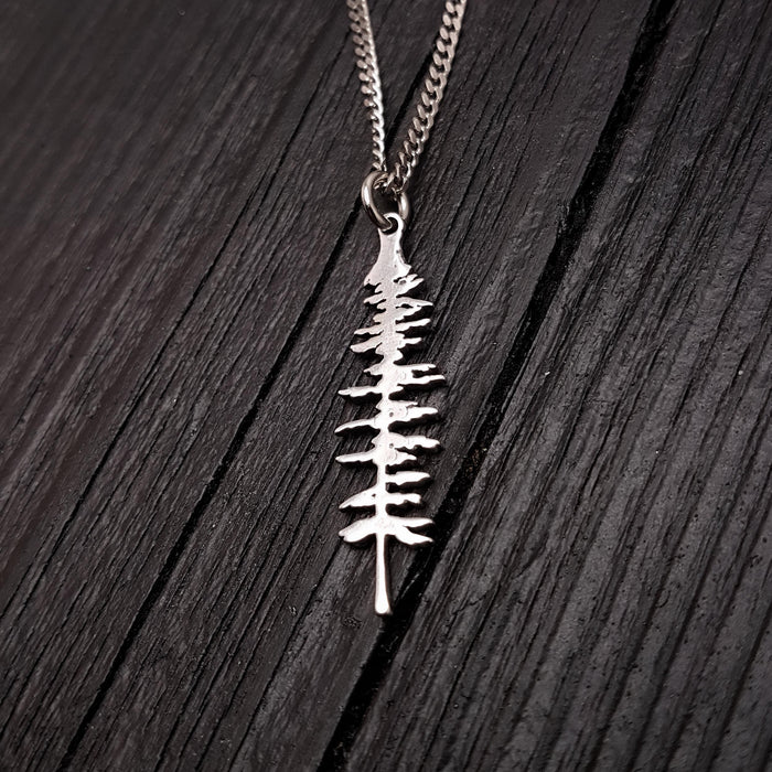 Silver Spruce Necklace – Hand Cast Sterling Silver Tree Charm Pendant