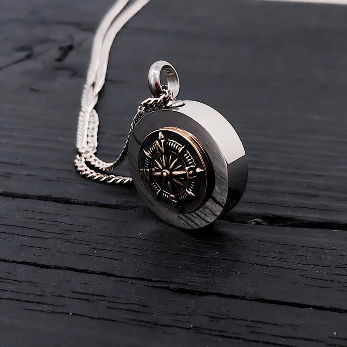 Compass Rose Cremation Necklace – Bronze Memorial Urn Pendant