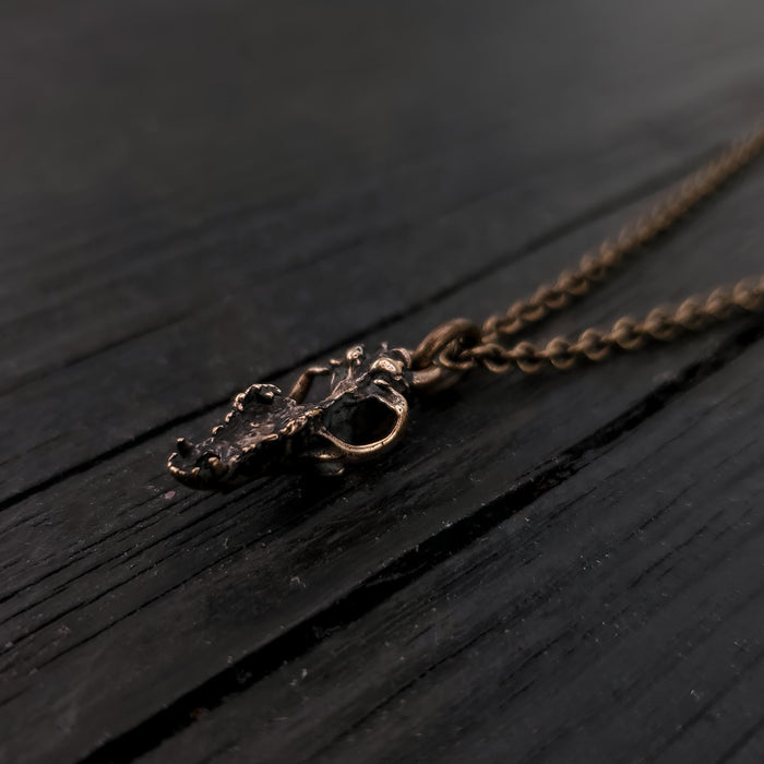 Wolf Skull Necklace - Unique Bronze Pendant With Detailed Animal Skull Charm
