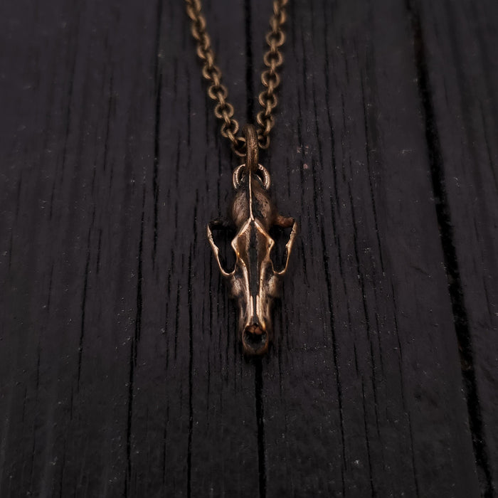 Wolf Skull Necklace - Unique Bronze Pendant With Detailed Animal Skull Charm