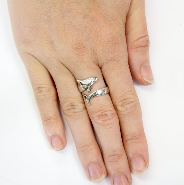 Dolphin Wrap Ring – Sterling Silver Animal Band, Nature Inspired Ocean Jewelry
