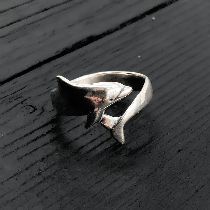 Dolphin Wrap Ring – Sterling Silver Animal Band, Nature Inspired Ocean Jewelry