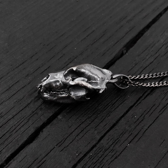 Grizzly Bear Skull Necklace - Solid Hand Cast Jewelers Bronze - Three Dimensional Detail - Polished Oxidized Finish - Multiple Chain Lengths