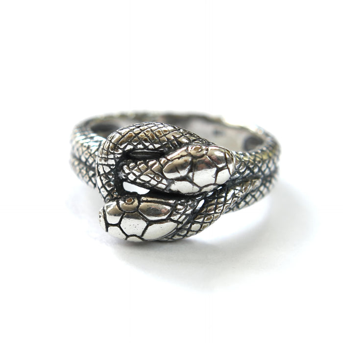 Twin Snake Ring – Handcrafted Sterling Silver Band With Realistic Serpent Design