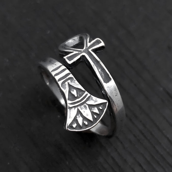 Sterling Silver Ankh Ring – Ancient Egyptian Eternal Life Band by Moon Raven Designs