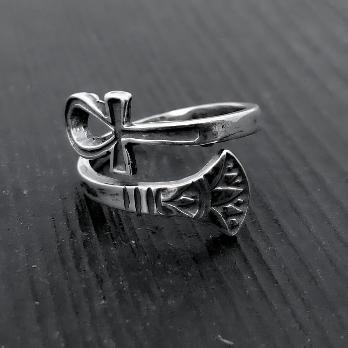 Sterling Silver Ankh Ring – Ancient Egyptian Eternal Life Band by Moon Raven Designs