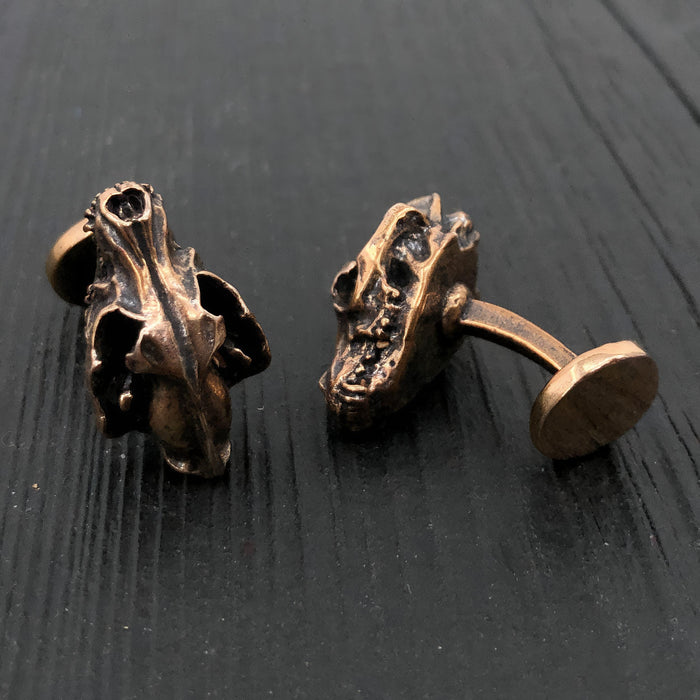 Wolf Skull Cufflinks Bronze Wolf Skull Cuff Links Wolf Skull Jewelry Mens Accessories - Moon Raven Designs