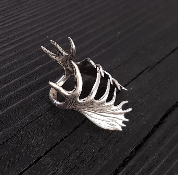 Moose Antler Ring – Handcrafted Sterling Silver Nature Inspired Animal Wrap Band