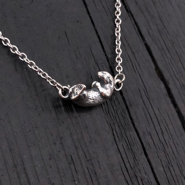 Sterling Silver Otter Pendant - Hand Polished Wildlife Jewelry Gift by Moon Raven Designs