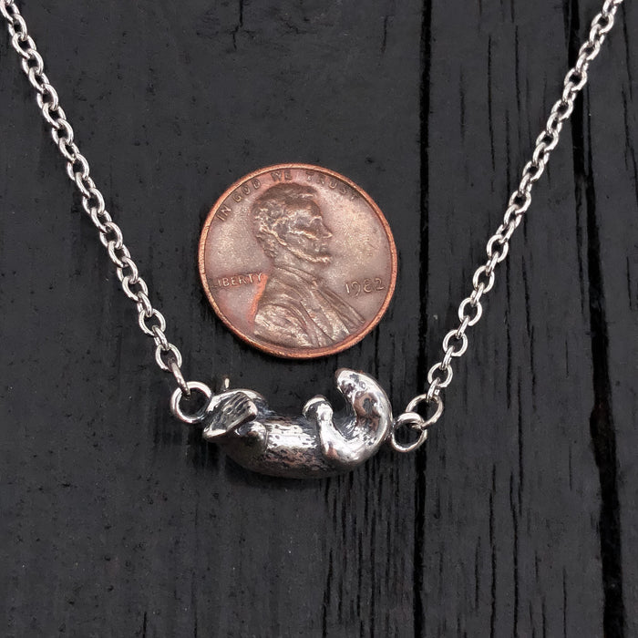 Sterling Silver Otter Pendant - Hand Polished Wildlife Jewelry Gift by Moon Raven Designs