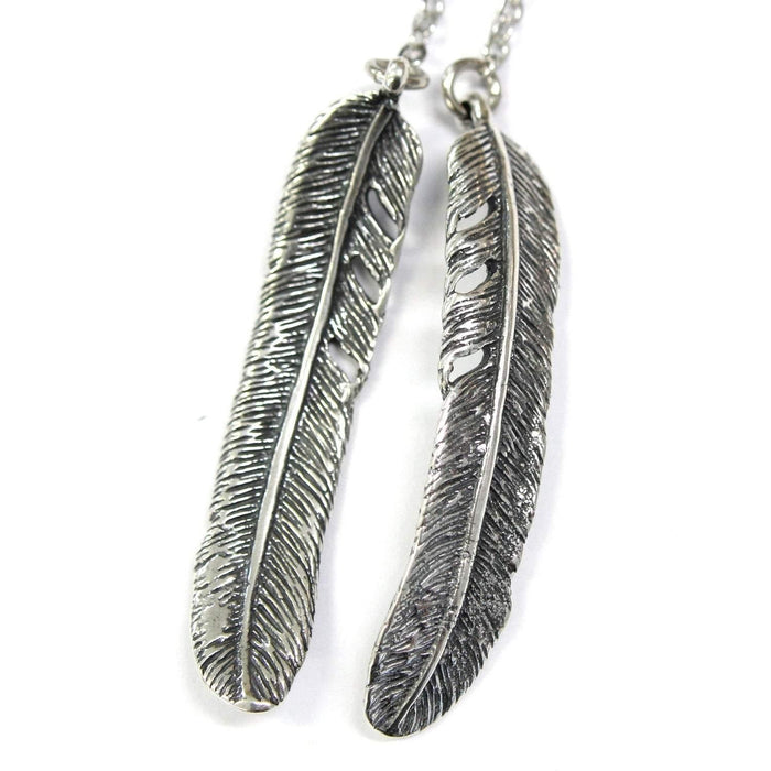 Raven Feather Lariat Necklace Silver