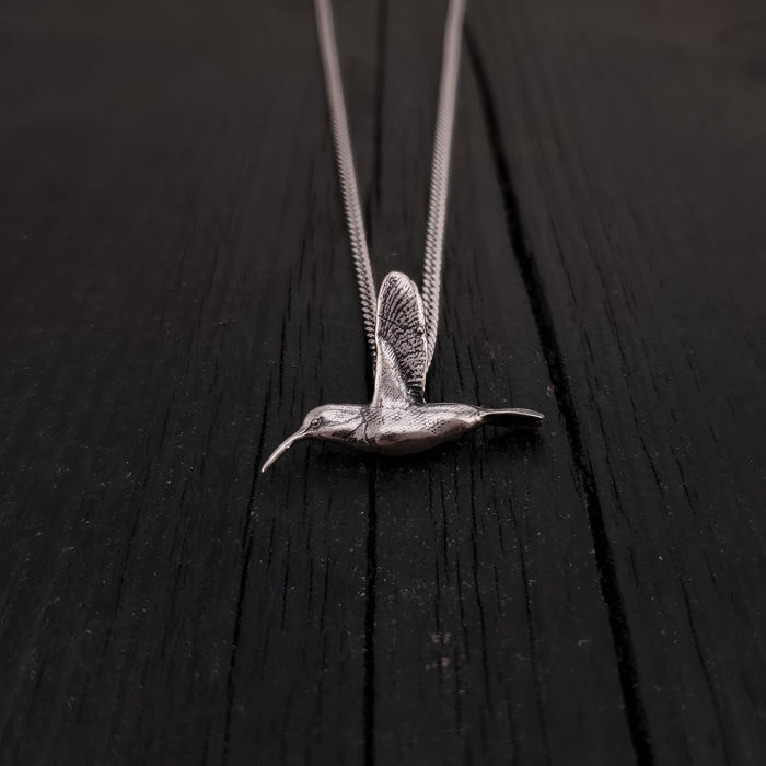 Sterling Silver Necklace - Hummingbird Pendant With Delicate 3D Bird Charm