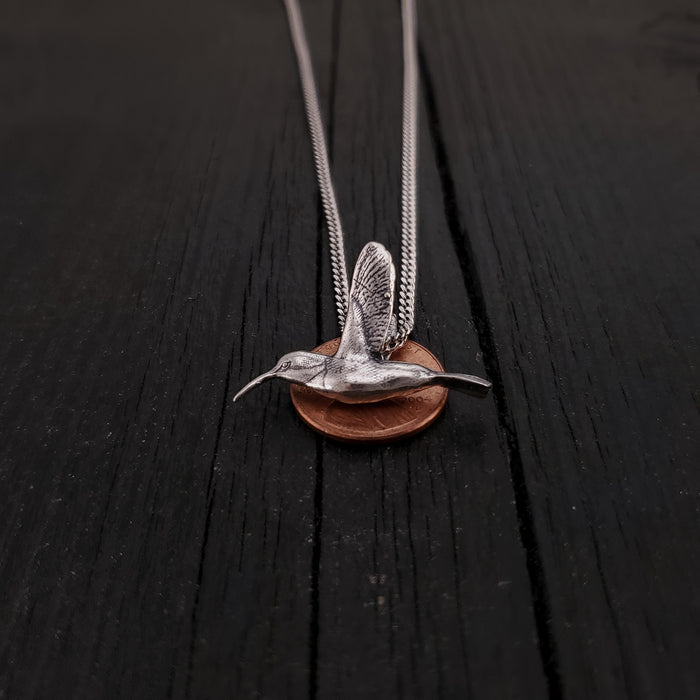 Sterling Silver Necklace - Hummingbird Pendant With Delicate 3D Bird Charm