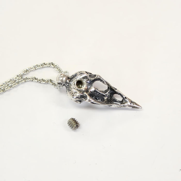 Sterling Silver Raven Cremation Necklace – Memorial Urn Pendant