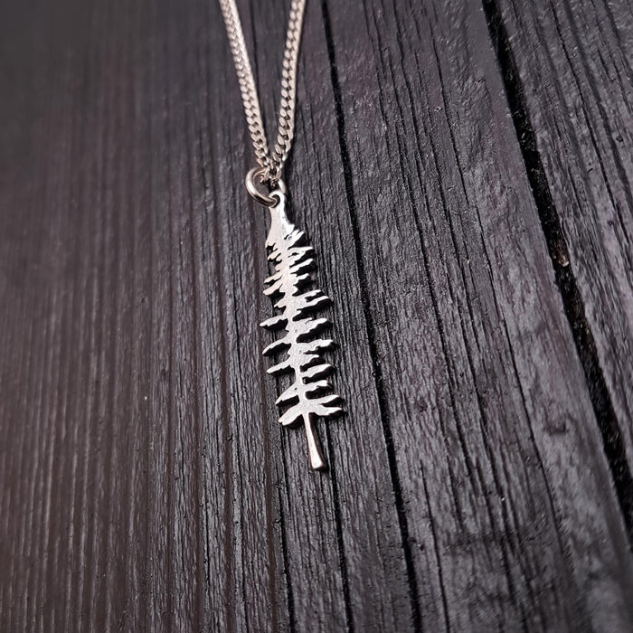 Silver Spruce Necklace – Hand Cast Sterling Silver Tree Charm Pendant