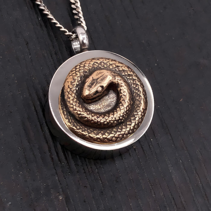 Coiled Snake Cremation Necklace – Bronze Memorial Urn Pendant