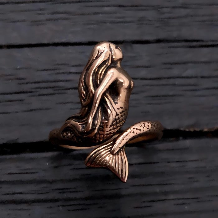 Mermaid Ring – Adjustable Mermaid Tail Band | Oxidized Bronze Fantasy Jewelry