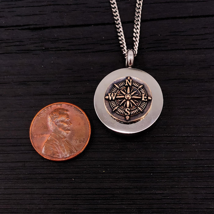 Compass Rose Cremation Necklace – Bronze Memorial Urn Pendant
