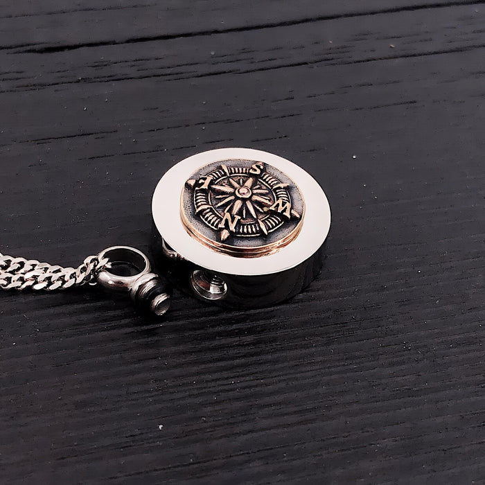 Compass Rose Cremation Necklace – Bronze Memorial Urn Pendant