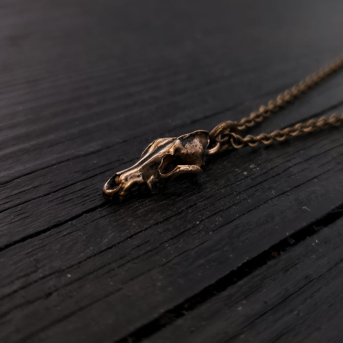 Wolf Skull Necklace - Unique Bronze Pendant With Detailed Animal Skull Charm