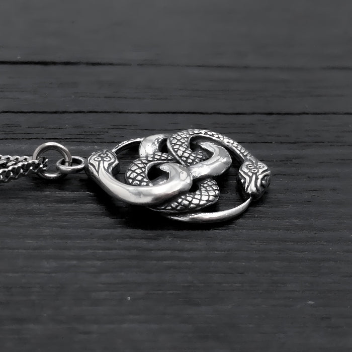 Sterling Silver Auryn Necklace – Mythic Entwined Serpent Pendant