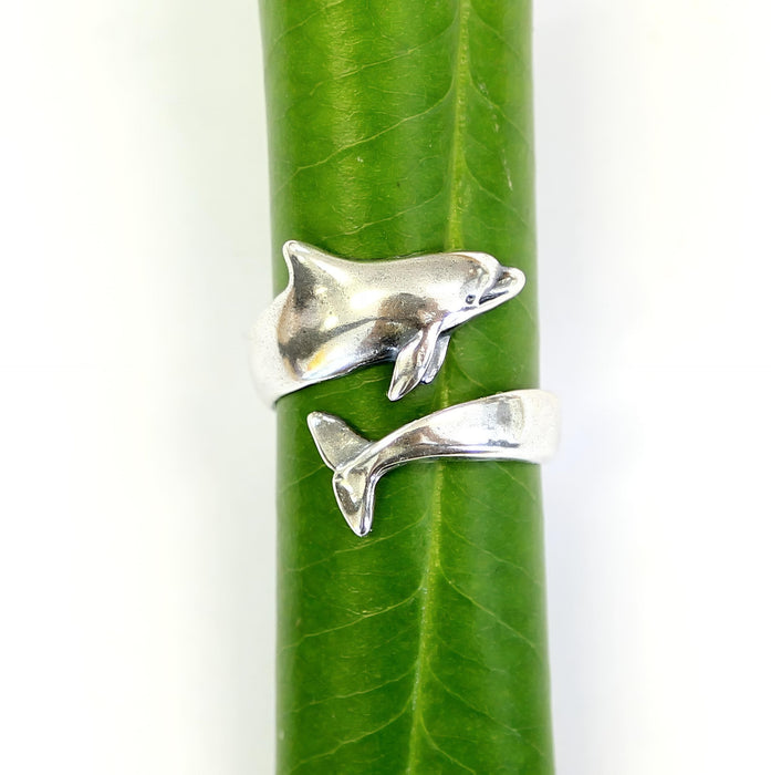 Dolphin Wrap Ring – Sterling Silver Animal Band, Nature Inspired Ocean Jewelry