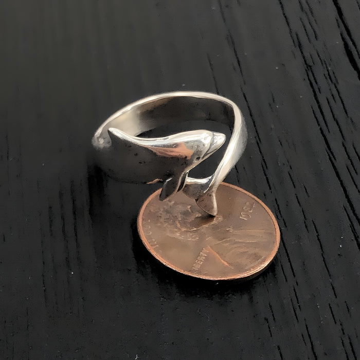Dolphin Wrap Ring – Sterling Silver Animal Band, Nature Inspired Ocean Jewelry