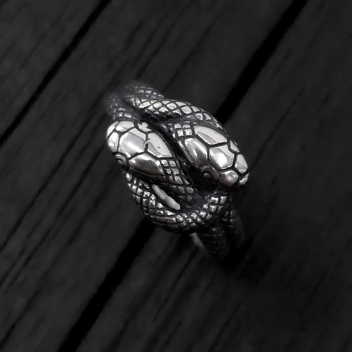 Twin Snake Ring – Handcrafted Sterling Silver Band With Realistic Serpent Design