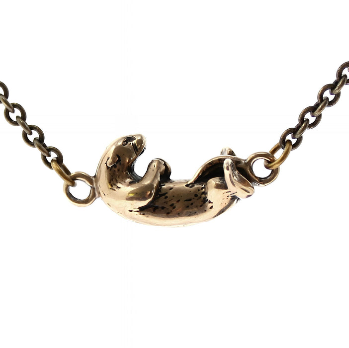 Floating Otter Necklace – Handcrafted Bronze Otter Pendant With Claw Clasp