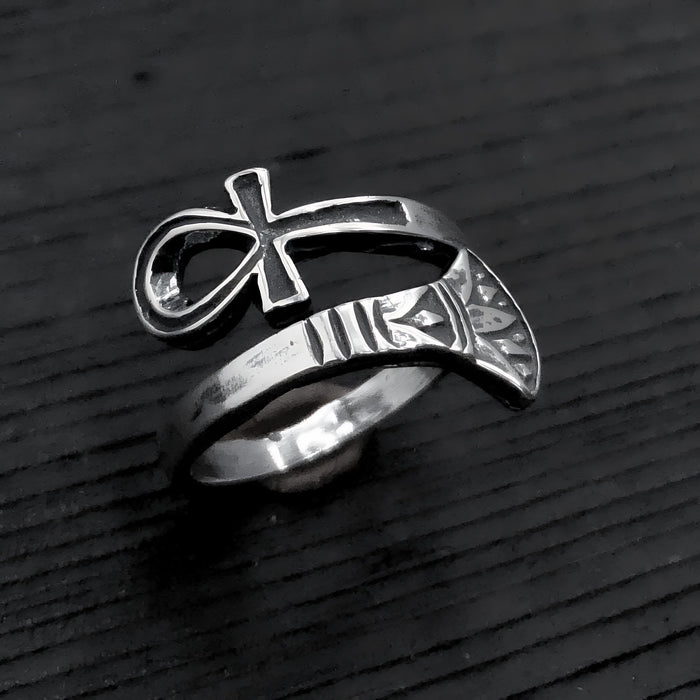 Sterling Silver Ankh Ring – Ancient Egyptian Eternal Life Band by Moon Raven Designs