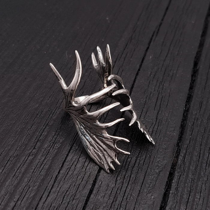 Moose Antler Ring – Handcrafted Sterling Silver Nature Inspired Animal Wrap Band