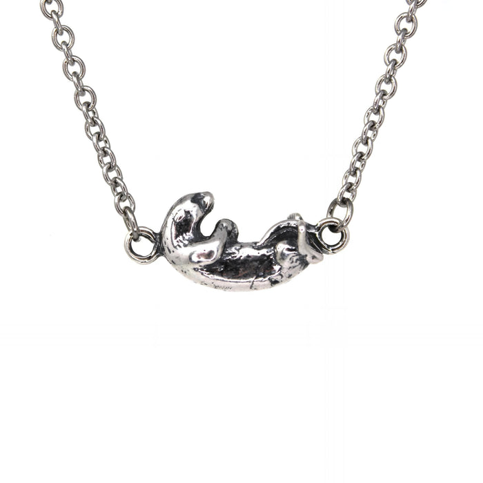 Sterling Silver Otter Pendant - Hand Polished Wildlife Jewelry Gift by Moon Raven Designs