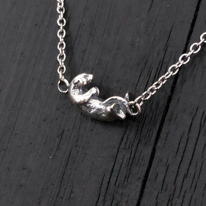 Sterling Silver Otter Pendant - Hand Polished Wildlife Jewelry Gift by Moon Raven Designs