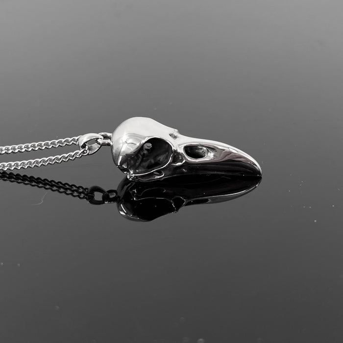 Raven Skull Necklace - Sterling Silver Pendant With Detailed Bird Skull Design