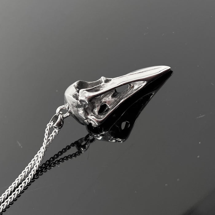 Raven Skull Necklace - Sterling Silver Pendant With Detailed Bird Skull Design