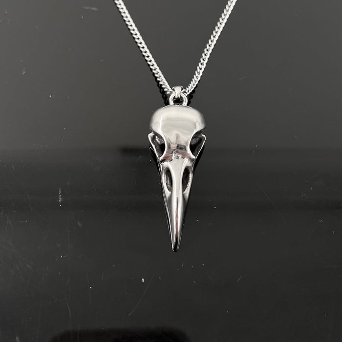 Raven Skull Necklace - Sterling Silver Pendant With Detailed Bird Skull Design