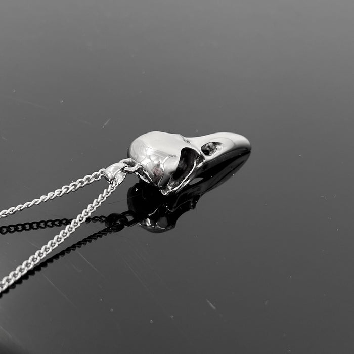 Raven Skull Necklace - Sterling Silver Pendant With Detailed Bird Skull Design