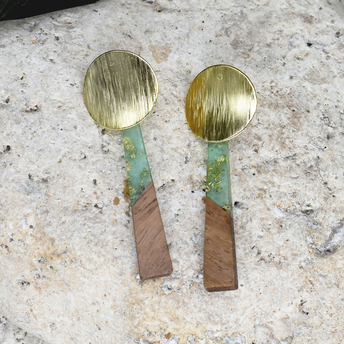 Wood Dangle Earrings with Resin #475