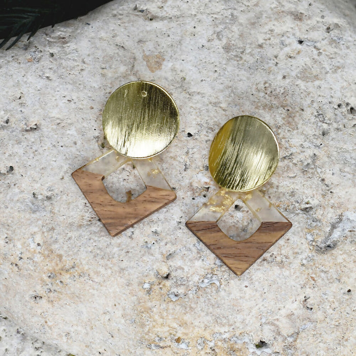 Wood Dangle Earrings with Resin #490