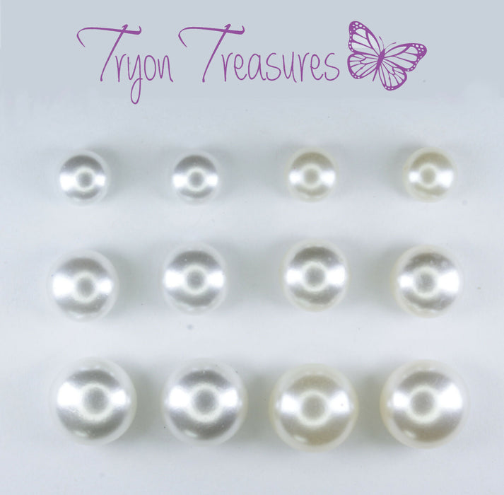 Fresh Water Pearl Earrings in 2 colors and 3 sizes or as a 6 pack. Magnetic, Hypoallergenic Surgical Steel Stud or Clip-on